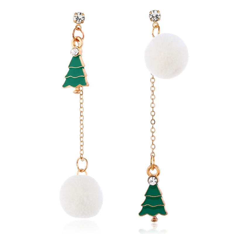 Christmas Series Pearl Earrings Alloy Oil Dripping Christmas Tree Hairball Personalized Earrings