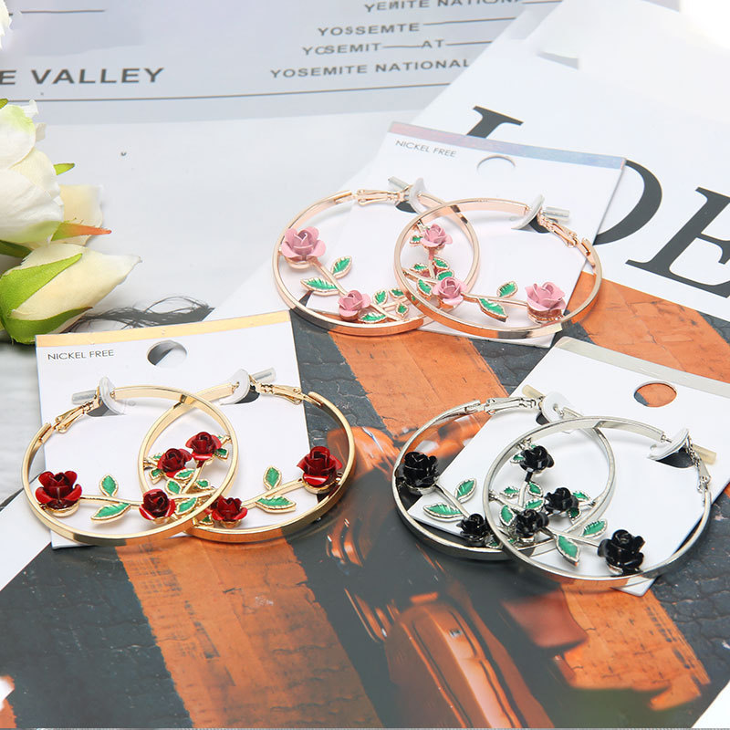Romantic Crystal Rose Earrings Carved Exaggerated Circular Stud Earring Suitable for Women's Jewelry Valentine's Day Gift