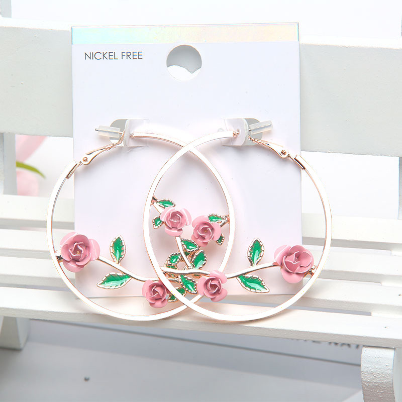 Romantic Crystal Rose Earrings Carved Exaggerated Circular Stud Earring Suitable for Women's Jewelry Valentine's Day Gift
