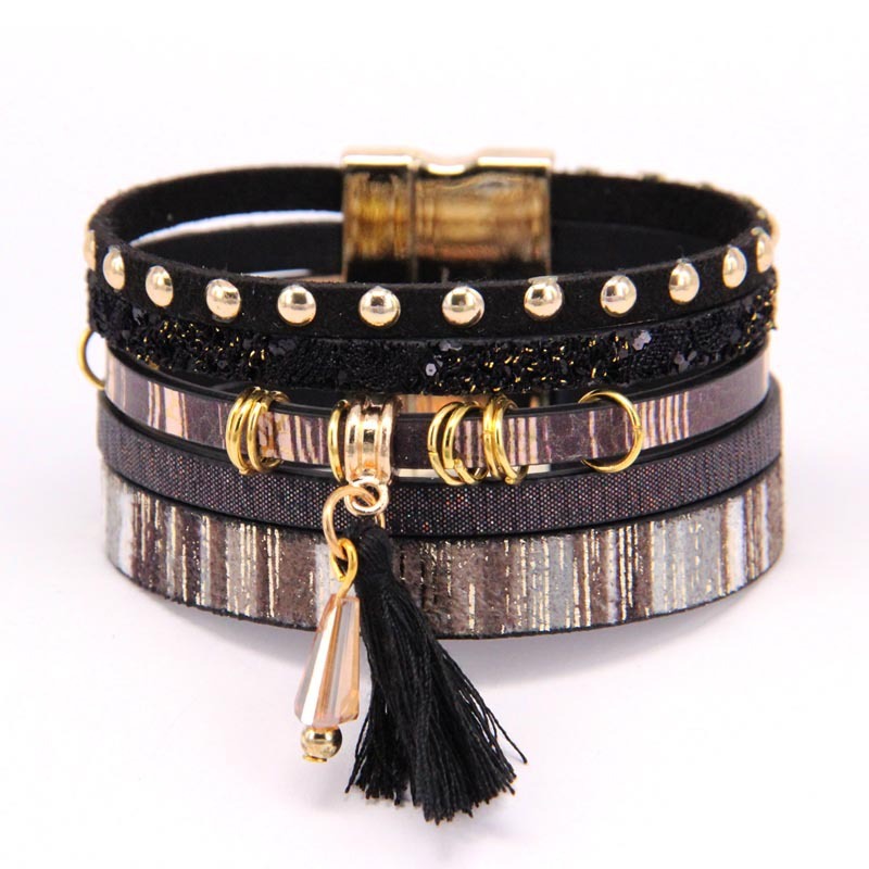 Fashion Leather Bracelets Men Stainless Steel Multilayer Braided Rope for Women and Men