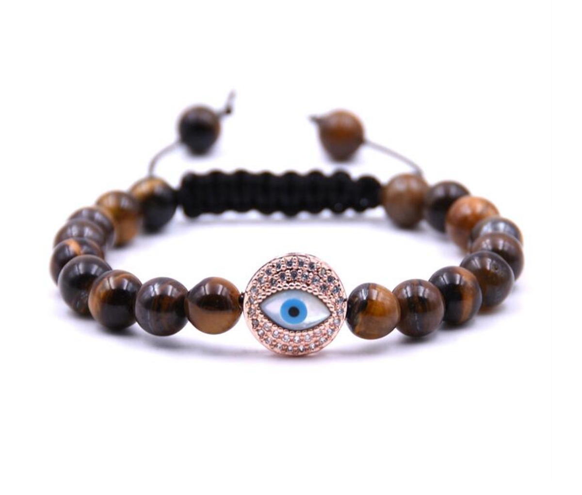 Evil Eye Bracelet Set Gemstone Stone Bracelets Blue Evil eye Hamsa Charm Bead for Men Women Hand of Fatima Bracelet