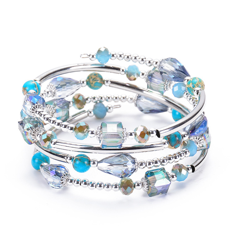 Charm Layered Wrap Bangle Turquoise Bead Bracelet with Natural Agate Stone Bracelet Gift for Women
