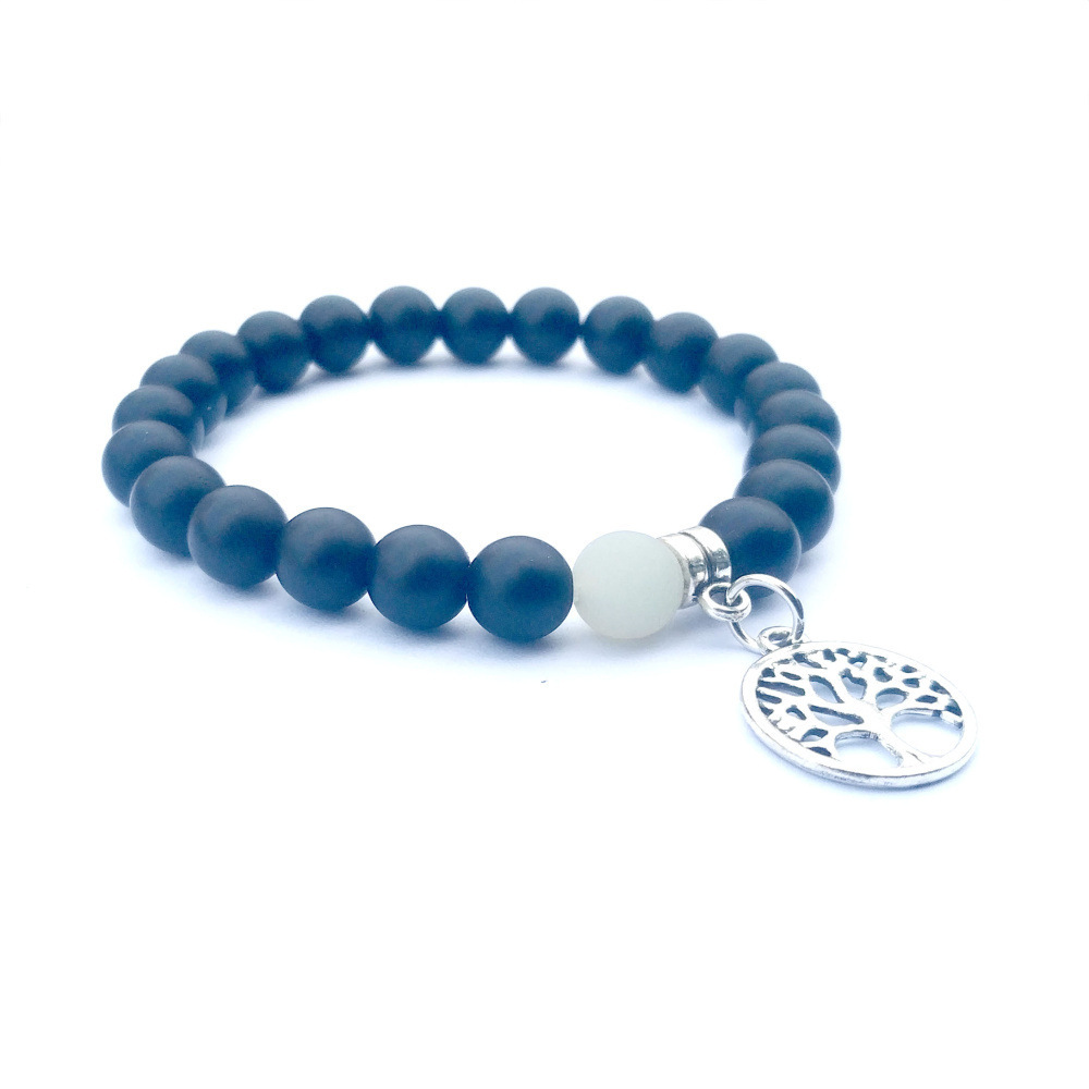 Hanging Life Tree Pendant 8mm Natural Stone Frosted Amazon Frosted Black Agate Bracelet Stone Beads Stretch Bracelet