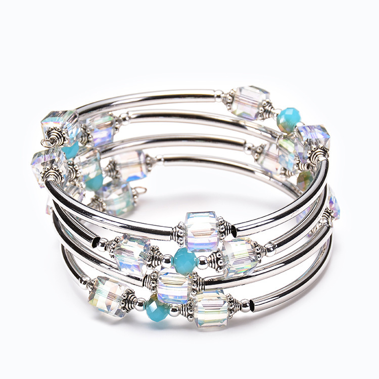Charm Layered Wrap Bangle Turquoise Bead Bracelet with Natural Agate Stone Bracelet Gift for Women
