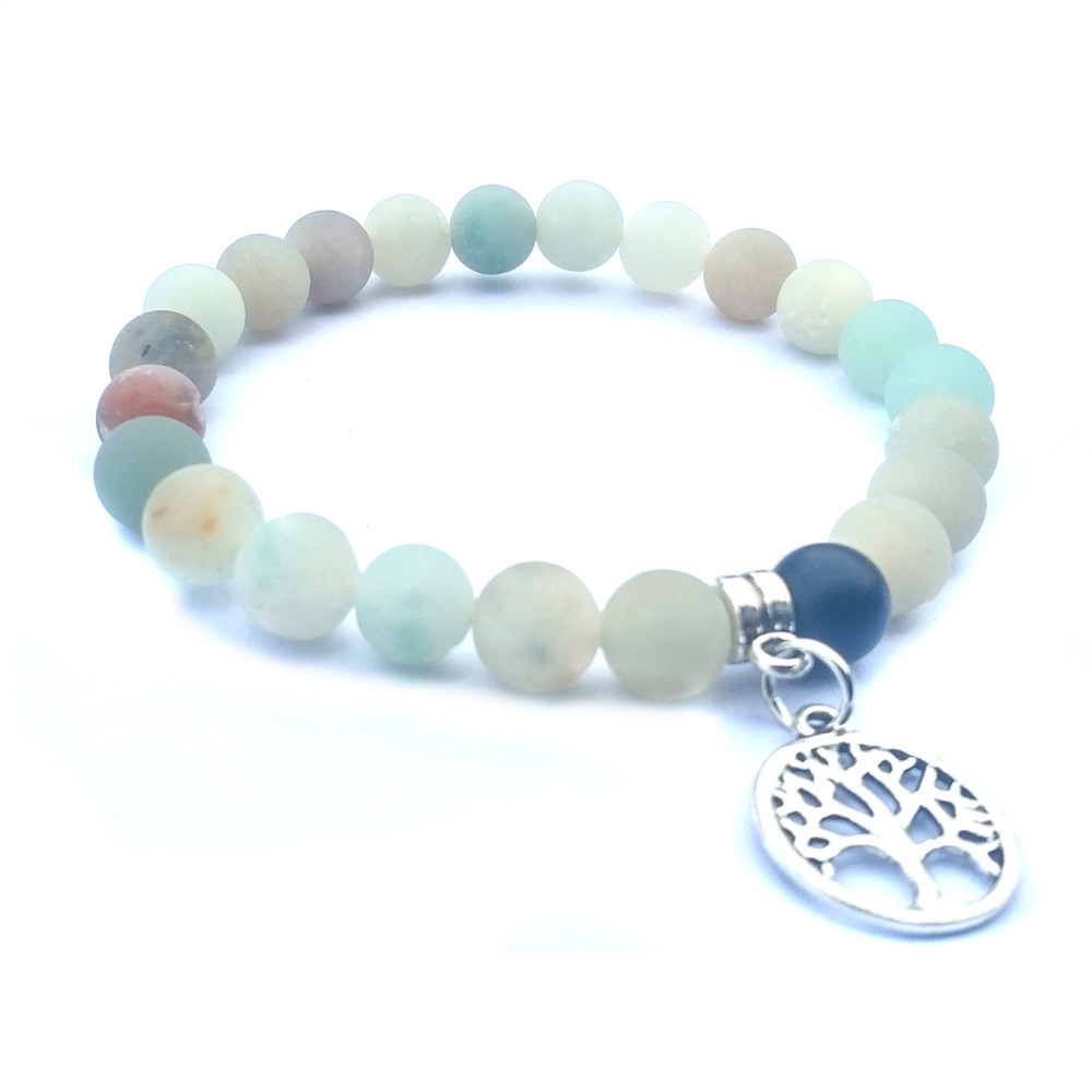 Hanging Life Tree Pendant 8mm Natural Stone Frosted Amazon Frosted Black Agate Bracelet Stone Beads Stretch Bracelet