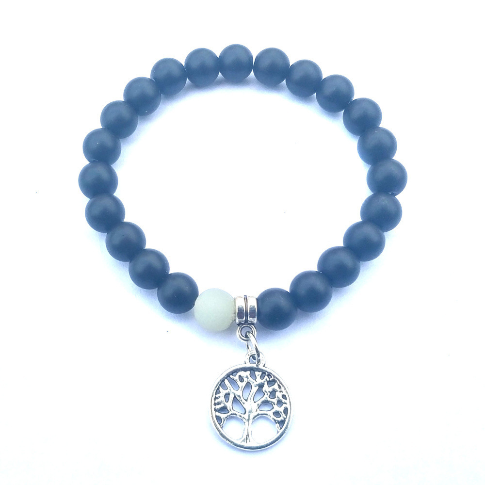 Hanging Life Tree Pendant 8mm Natural Stone Frosted Amazon Frosted Black Agate Bracelet Stone Beads Stretch Bracelet
