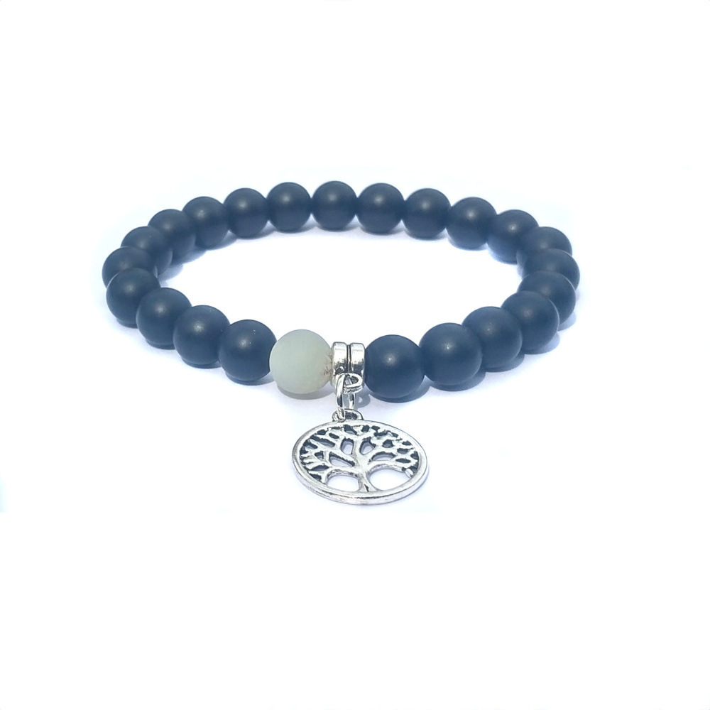 Hanging Life Tree Pendant 8mm Natural Stone Frosted Amazon Frosted Black Agate Bracelet Stone Beads Stretch Bracelet