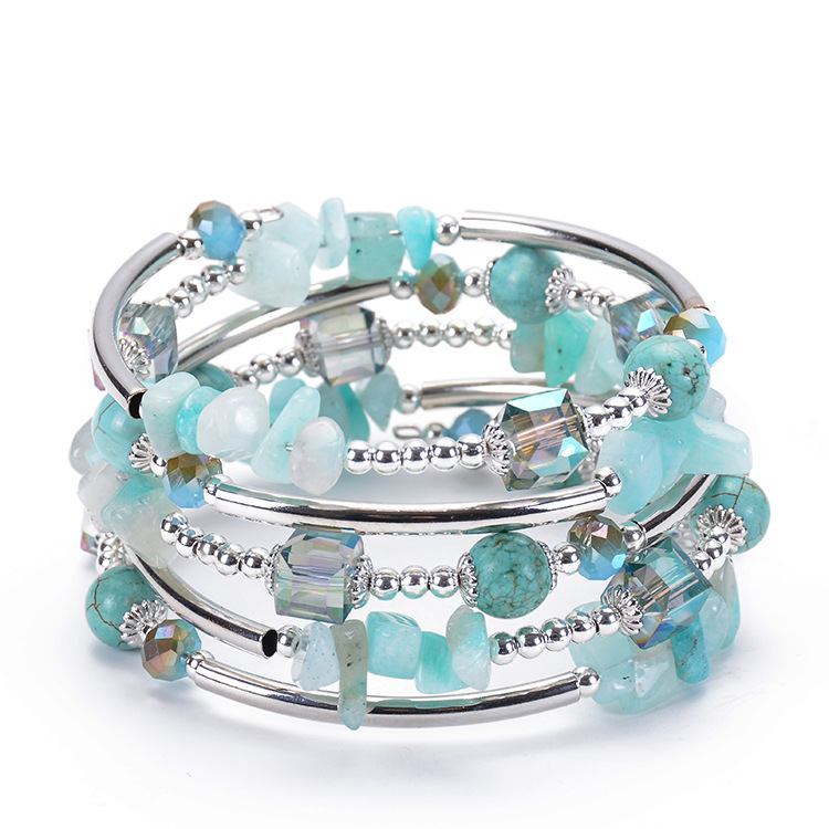 Charm Layered Wrap Bangle Turquoise Bead Bracelet with Natural Agate Stone Bracelet Gift for Women