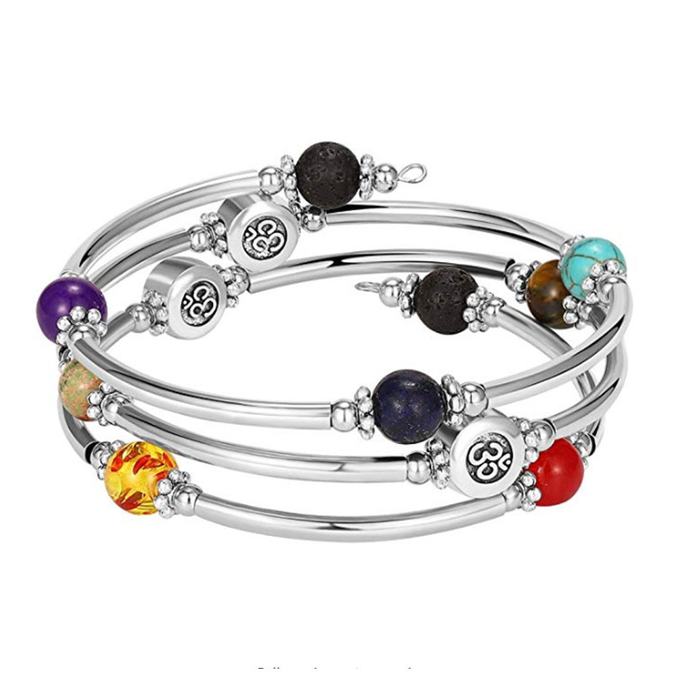 Charm Layered Wrap Bangle Turquoise Bead Bracelet with Natural Agate Stone Bracelet Gift for Women