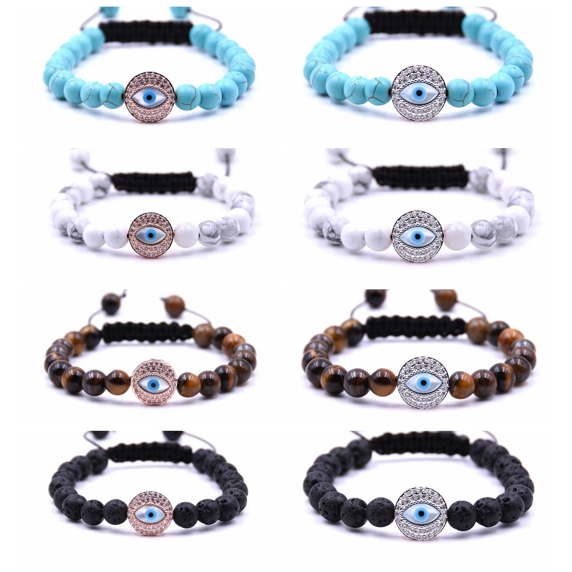Evil Eye Bracelet Set Gemstone Stone Bracelets Blue Evil eye Hamsa Charm Bead for Men Women Hand of Fatima Bracelet