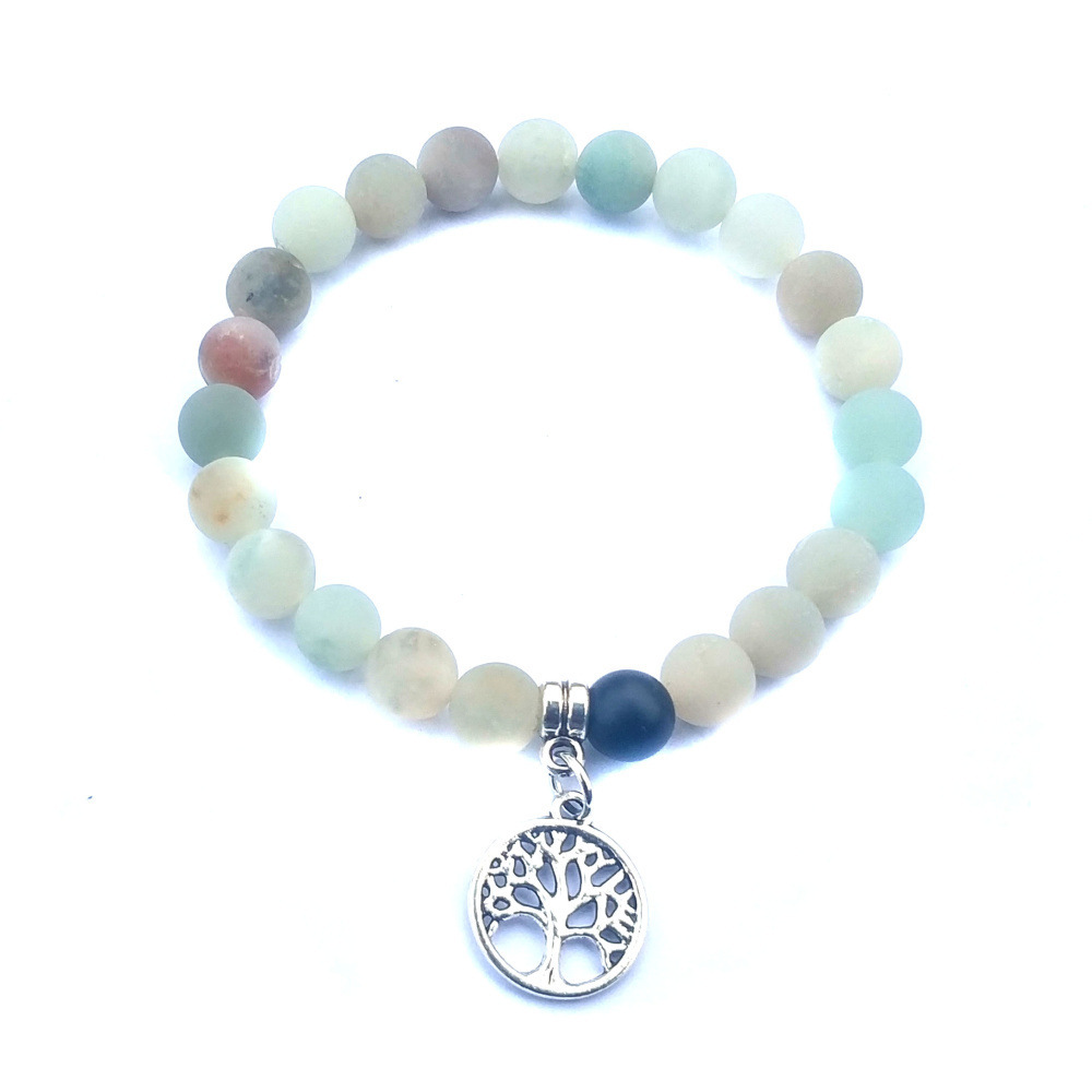 Hanging Life Tree Pendant 8mm Natural Stone Frosted Amazon Frosted Black Agate Bracelet Stone Beads Stretch Bracelet