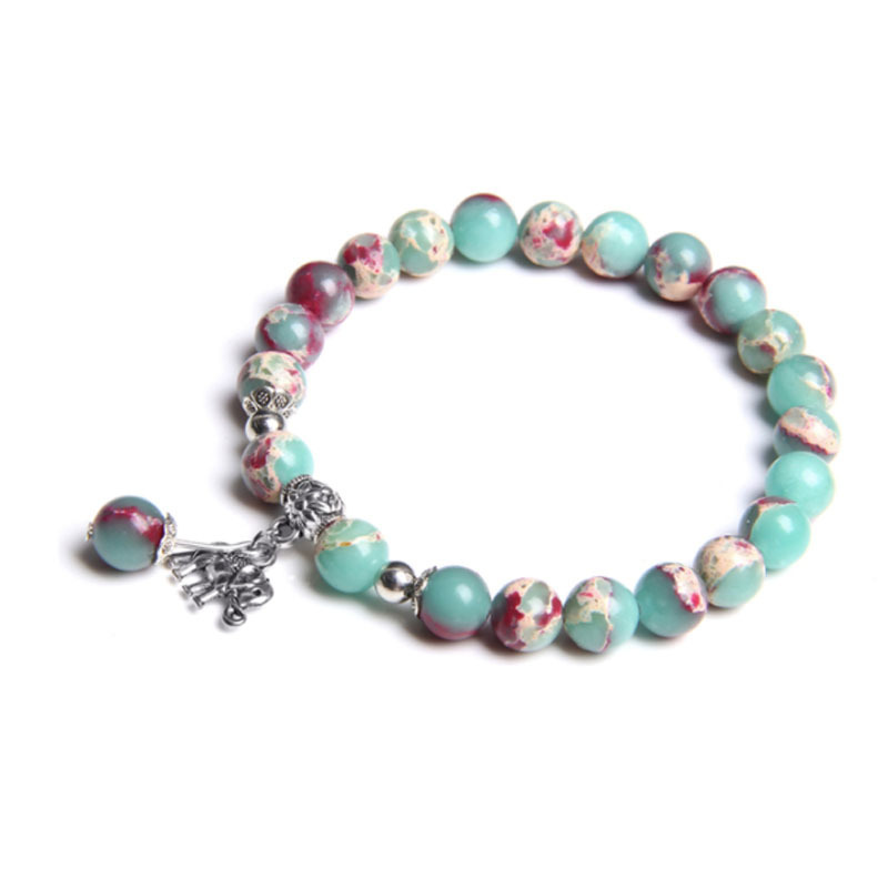 Women Gemstones Beaded Bracelets with Charms Elephant Strand Healing Crystal Gorgeous Stretch Semi-Precious Stone 8MM Beads Bangle Jewelry