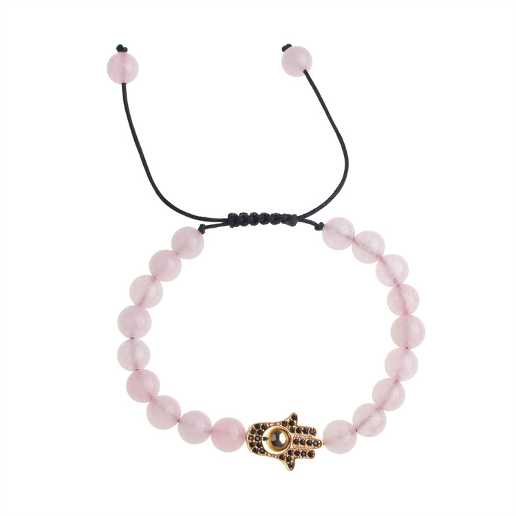 Natural 8mm Stone Friendship Woven Bracelet Gold Hasma Hand Braided String Cord Evil Eyes For Men Women