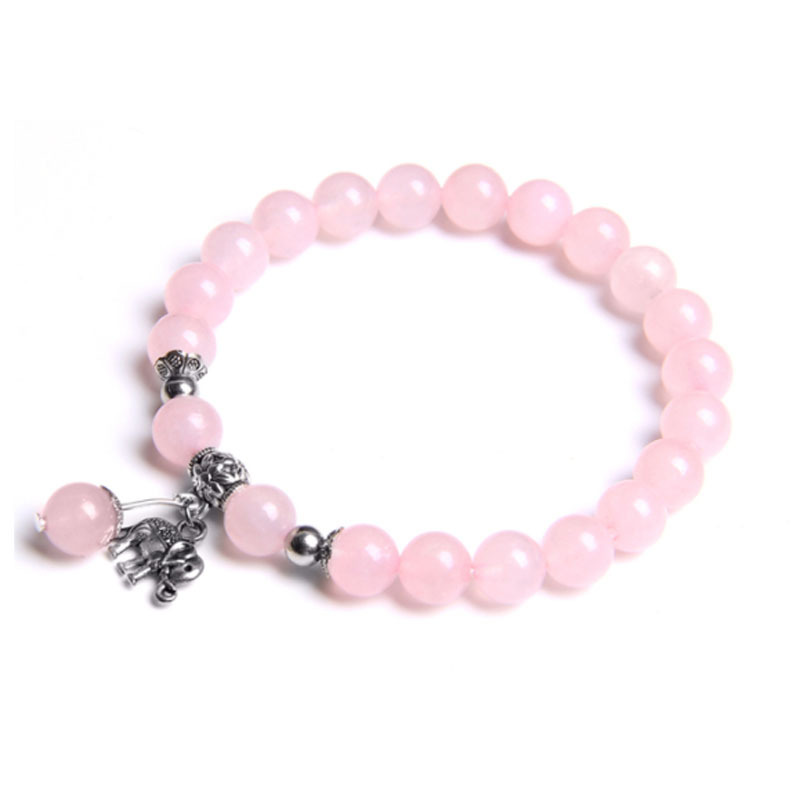 Women Gemstones Beaded Bracelets with Charms Elephant Strand Healing Crystal Gorgeous Stretch Semi-Precious Stone 8MM Beads Bangle Jewelry