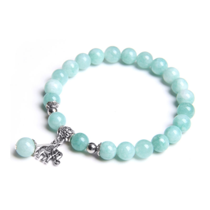 Women Gemstones Beaded Bracelets with Charms Elephant Strand Healing Crystal Gorgeous Stretch Semi-Precious Stone 8MM Beads Bangle Jewelry