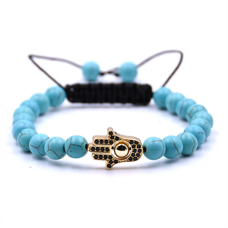 Natural 8mm Stone Friendship Woven Bracelet Gold Hasma Hand Braided String Cord Evil Eyes For Men Women
