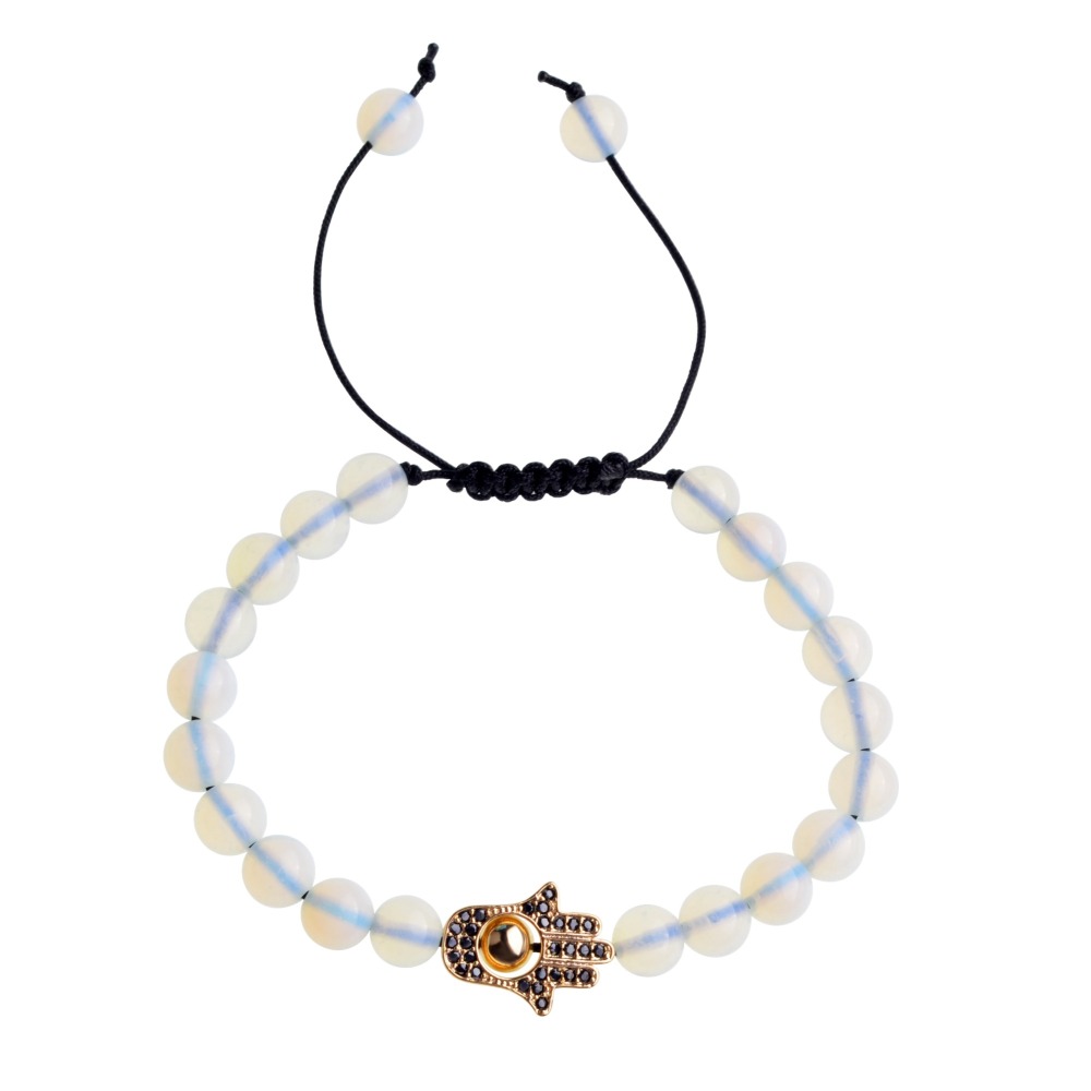 Natural 8mm Stone Friendship Woven Bracelet Gold Hasma Hand Braided String Cord Evil Eyes For Men Women