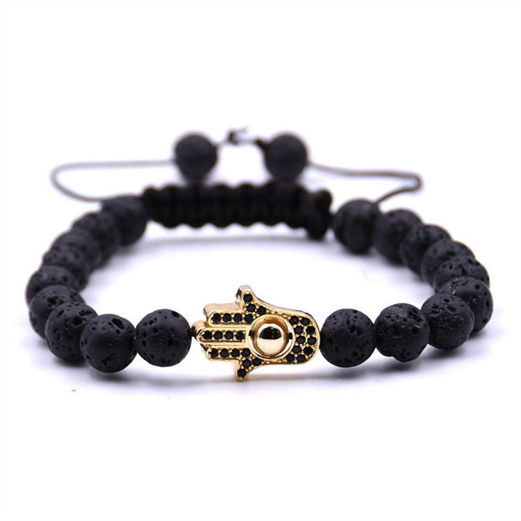 Natural 8mm Stone Friendship Woven Bracelet Gold Hasma Hand Braided String Cord Evil Eyes For Men Women