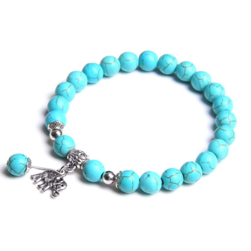 Women Gemstones Beaded Bracelets with Charms Elephant Strand Healing Crystal Gorgeous Stretch Semi-Precious Stone 8MM Beads Bangle Jewelry