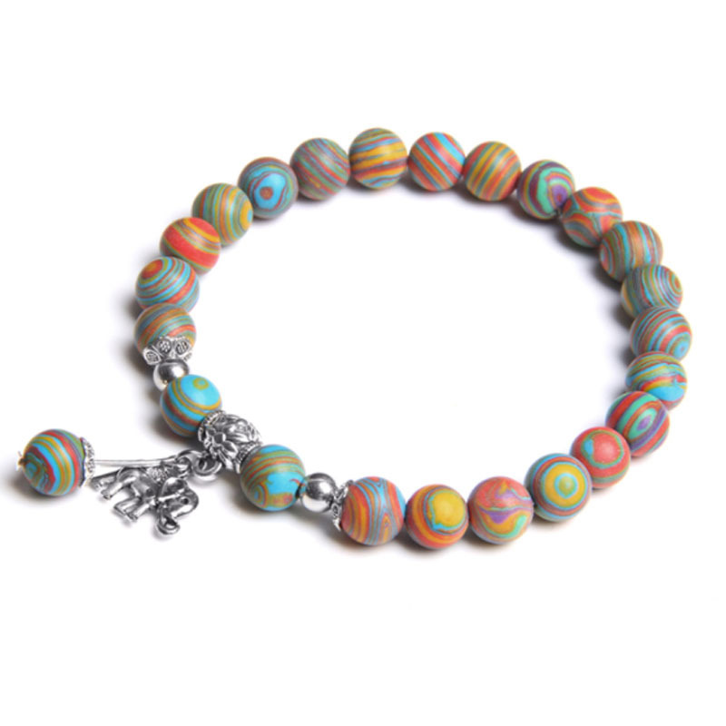 Women Gemstones Beaded Bracelets with Charms Elephant Strand Healing Crystal Gorgeous Stretch Semi-Precious Stone 8MM Beads Bangle Jewelry