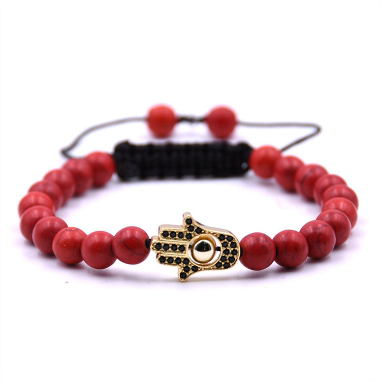 Natural 8mm Stone Friendship Woven Bracelet Gold Hasma Hand Braided String Cord Evil Eyes For Men Women