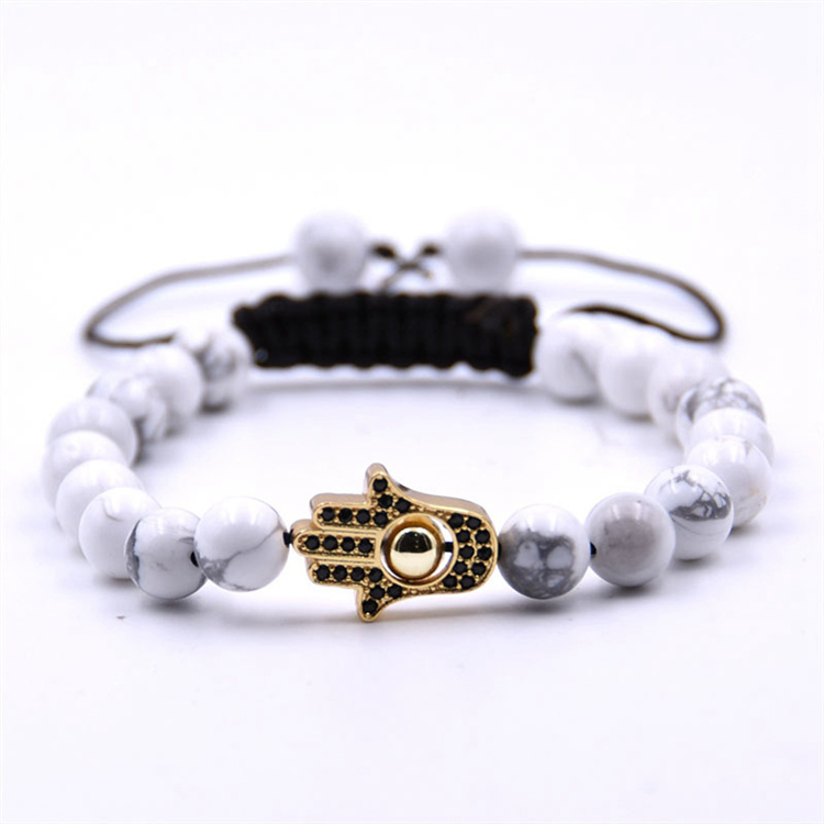 Natural 8mm Stone Friendship Woven Bracelet Gold Hasma Hand Braided String Cord Evil Eyes For Men Women