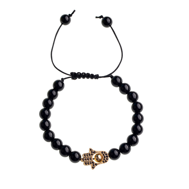 Natural 8mm Stone Friendship Woven Bracelet Gold Hasma Hand Braided String Cord Evil Eyes For Men Women