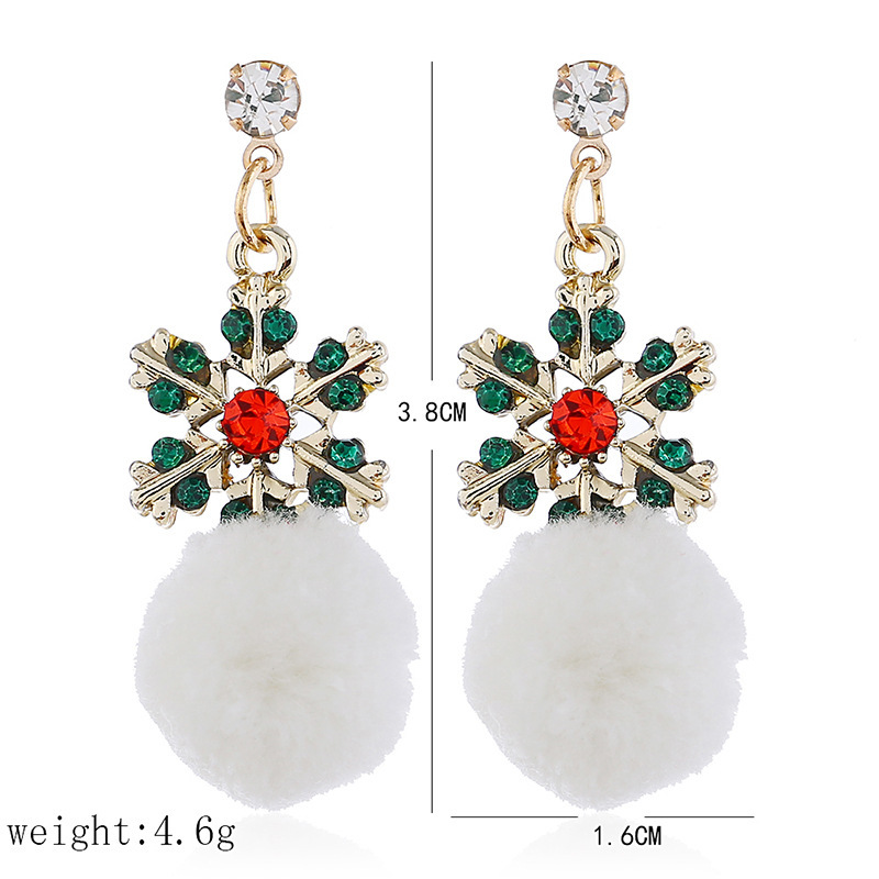 Wholesale Cute Fashion Christmas SnowFlake White Fuzzy Ball Tassel Stud Earrings for Women