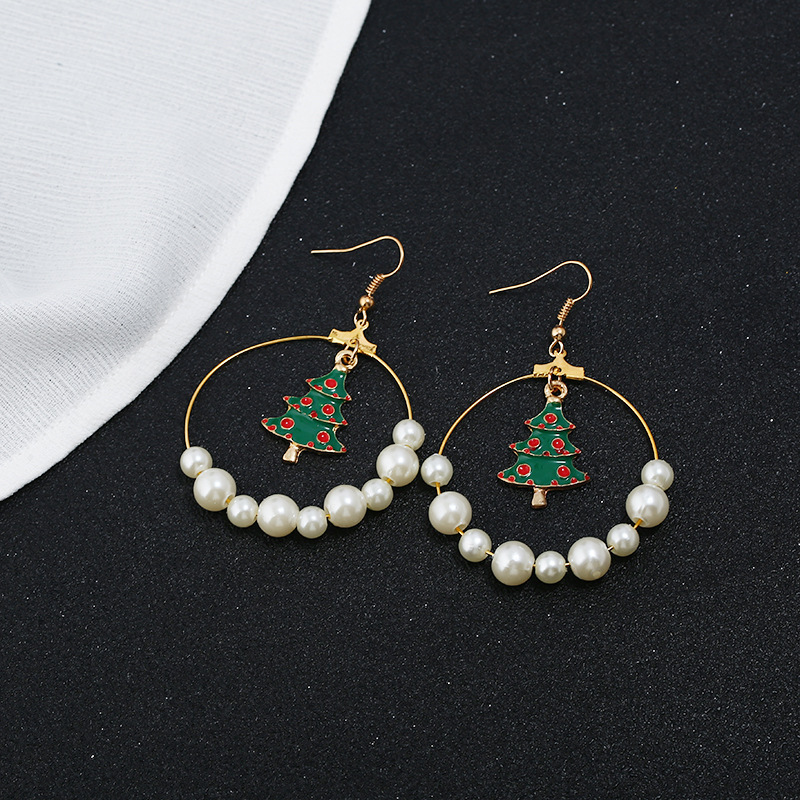 2022 Christmas Tree Bell Pearl Hoop Earrings For Women Christmas Jewelry Wholesale