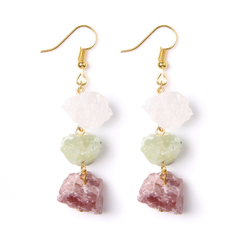 Raw Crystal Healing Jewelry Gold Plating Drop Crystal Earrings Energy Chip Earring Crystal Earrings