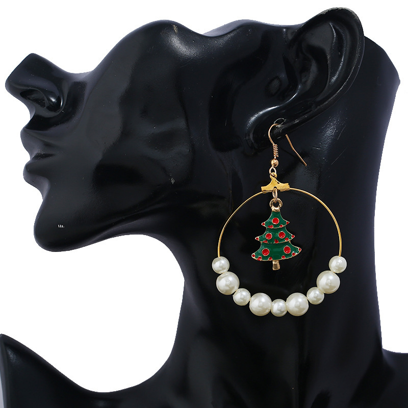 2022 Christmas Tree Bell Pearl Hoop Earrings For Women Christmas Jewelry Wholesale