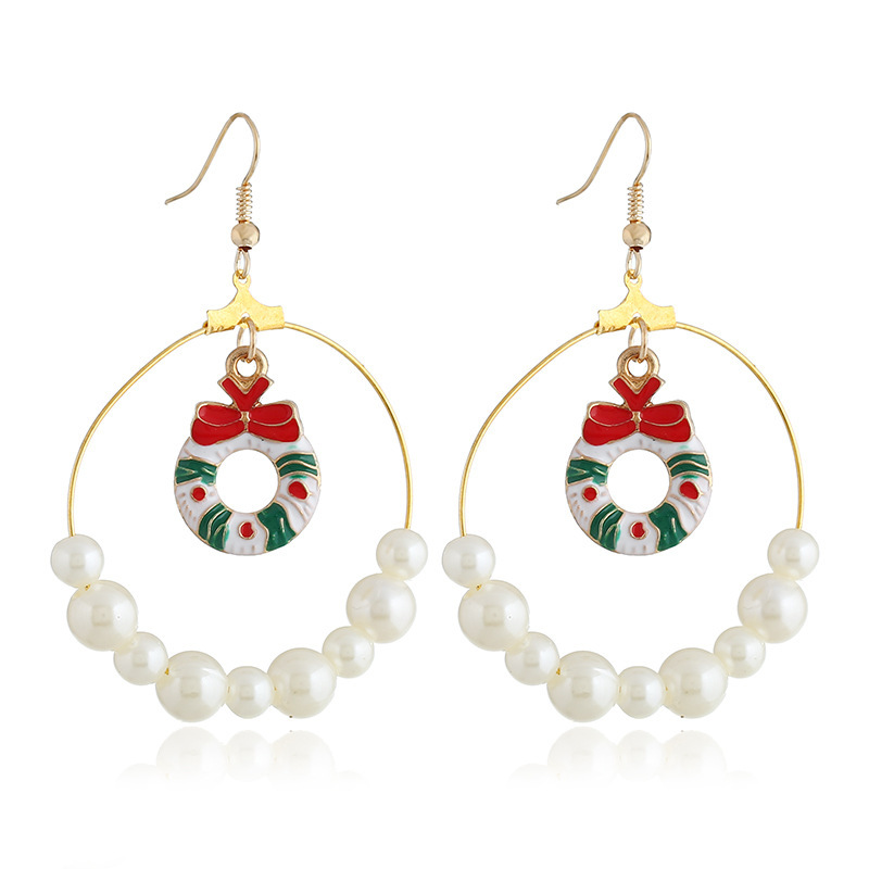 2022 Christmas Tree Bell Pearl Hoop Earrings For Women Christmas Jewelry Wholesale
