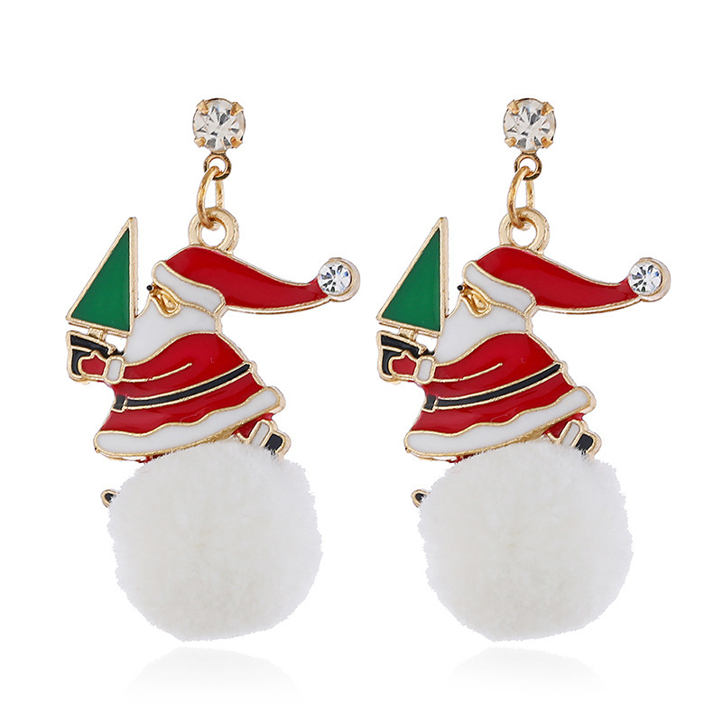 Wholesale Cute Fashion Christmas SnowFlake White Fuzzy Ball Tassel Stud Earrings for Women