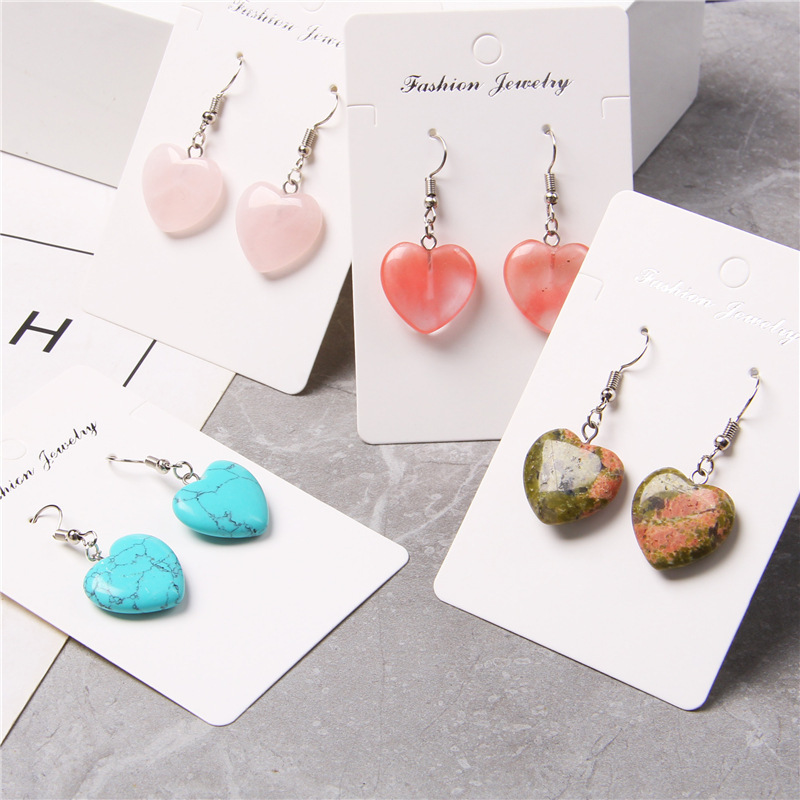 Wholesale Custom Hot Selling 925 Silver Needle Natural Single Turquoise Stone Heart Shape Drop Earrings For Women