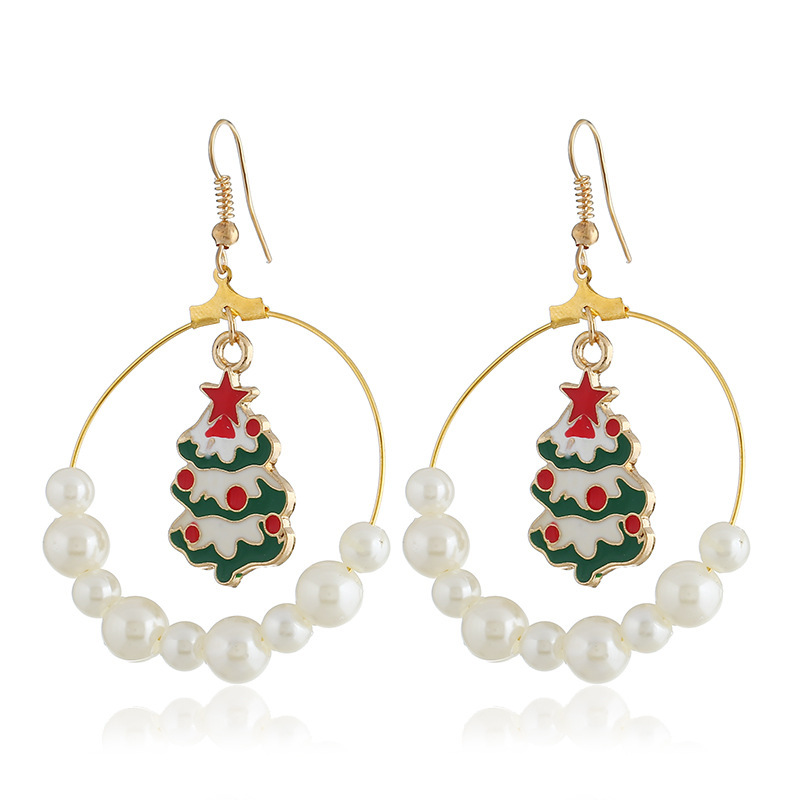 2022 Christmas Tree Bell Pearl Hoop Earrings For Women Christmas Jewelry Wholesale