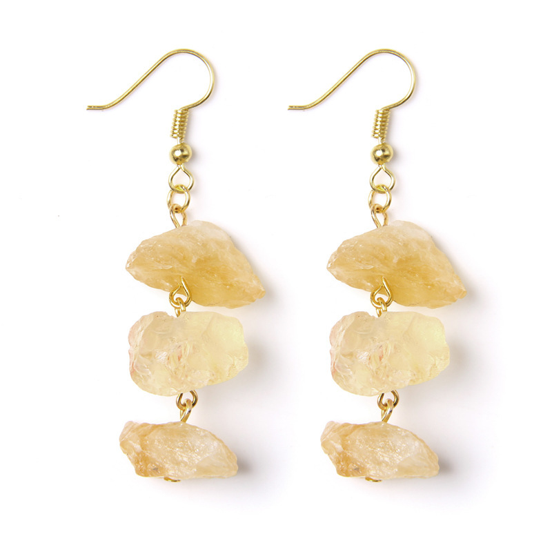 Raw Crystal Healing Jewelry Gold Plating Drop Crystal Earrings Energy Chip Earring Crystal Earrings