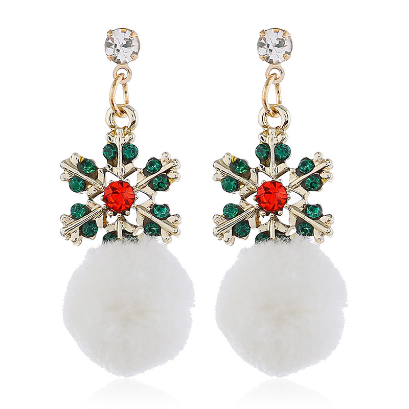 Wholesale Cute Fashion Christmas SnowFlake White Fuzzy Ball Tassel Stud Earrings for Women