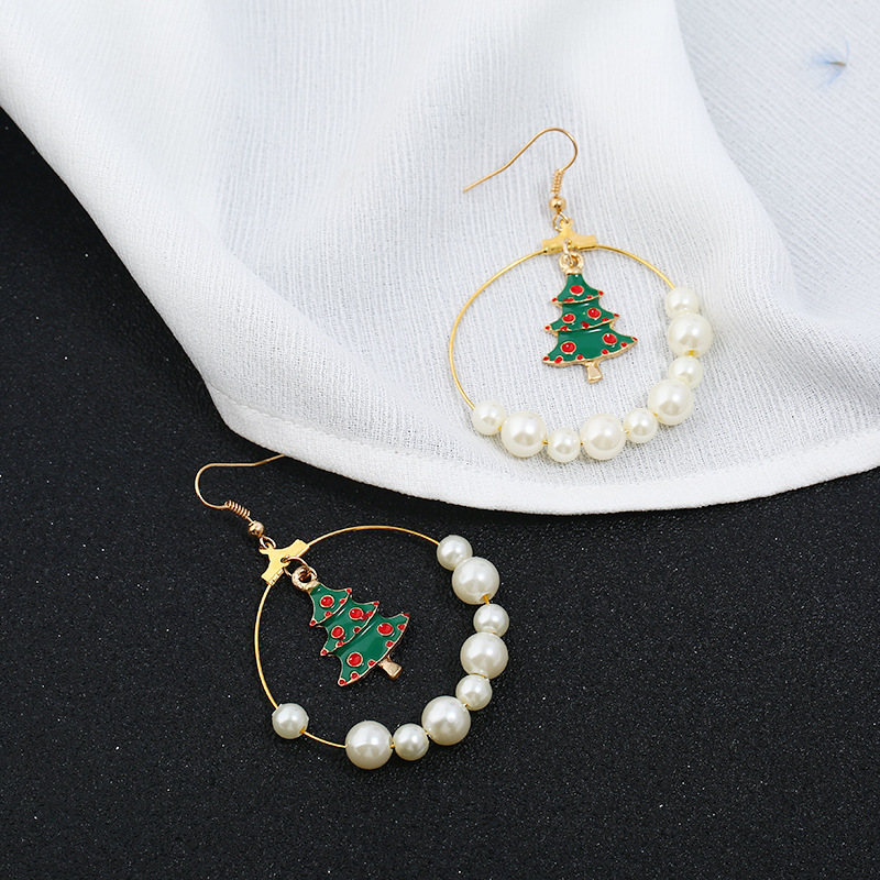 2022 Christmas Tree Bell Pearl Hoop Earrings For Women Christmas Jewelry Wholesale