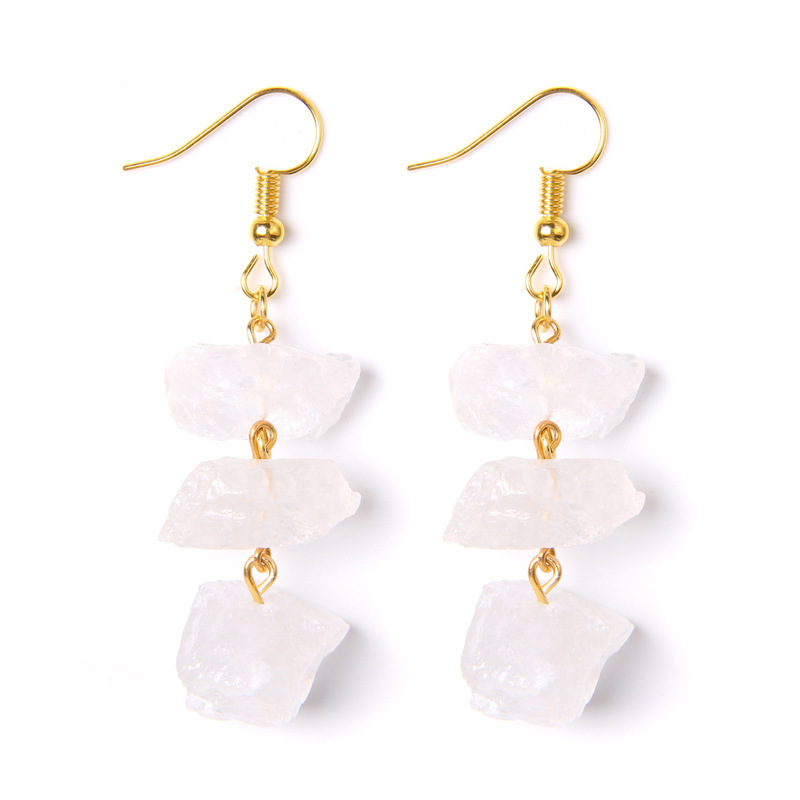 Raw Crystal Healing Jewelry Gold Plating Drop Crystal Earrings Energy Chip Earring Crystal Earrings