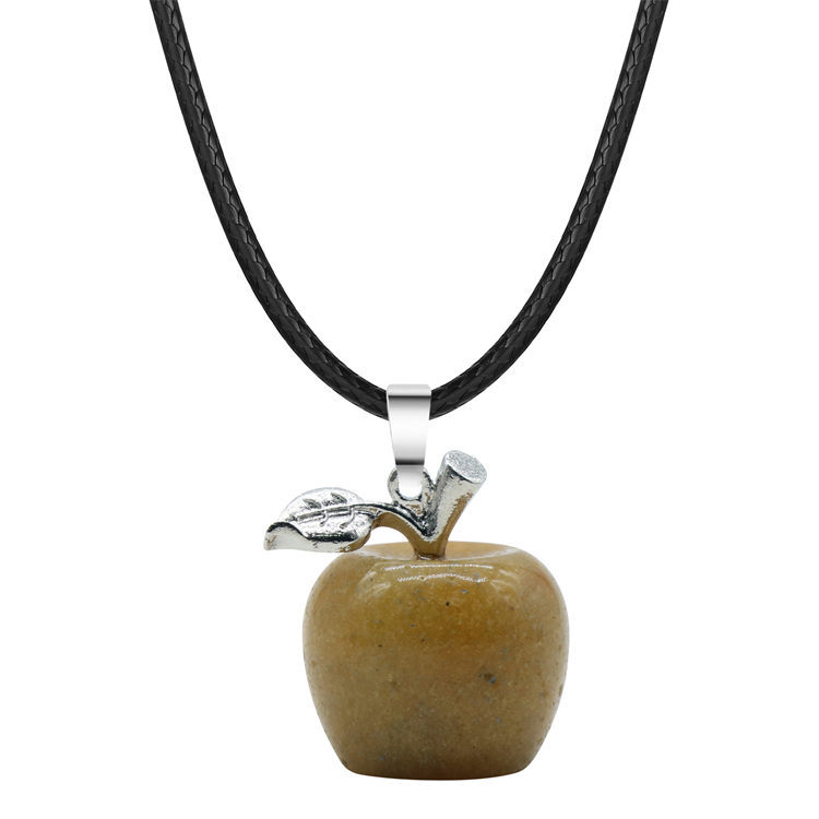 Fashion Natural Gem Stone Crystal Amethyst Tiger Eye Fruit Apple Charm Pendant Necklace Women Necklaces Jewelry