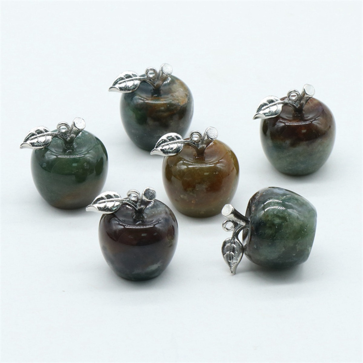 20mm Reiki Healing Crystal Apple Stone Gemstone Carved Fruit Statue Ornament For Home Decor