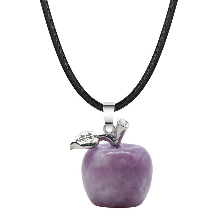 Fashion Natural Gem Stone Crystal Amethyst Tiger Eye Fruit Apple Charm Pendant Necklace Women Necklaces Jewelry
