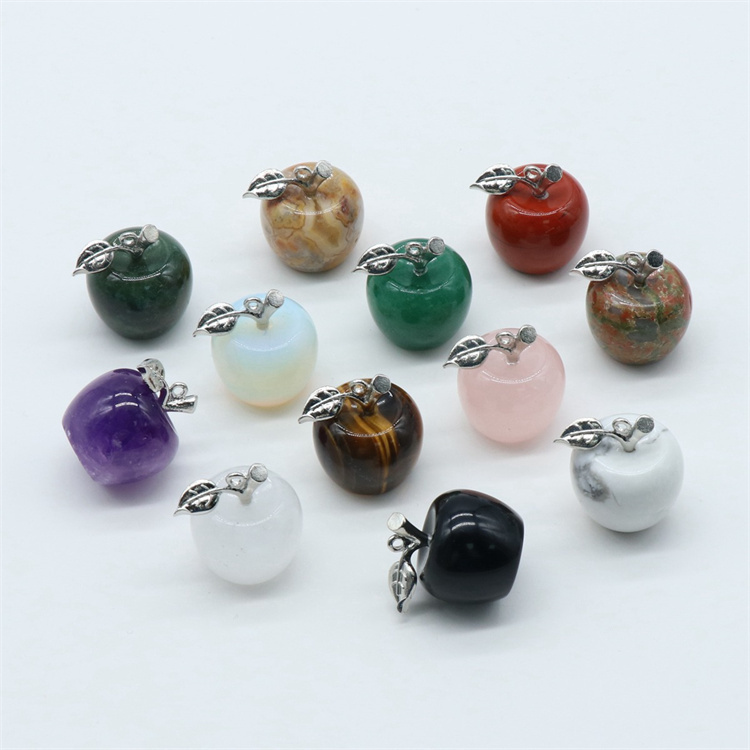 20mm Reiki Healing Crystal Apple Stone Gemstone Carved Fruit Statue Ornament For Home Decor