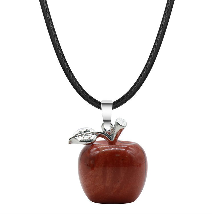 Fashion Natural Gem Stone Crystal Amethyst Tiger Eye Fruit Apple Charm Pendant Necklace Women Necklaces Jewelry