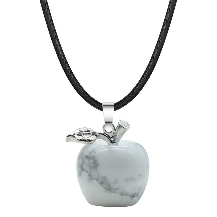 Fashion Natural Gem Stone Crystal Amethyst Tiger Eye Fruit Apple Charm Pendant Necklace Women Necklaces Jewelry