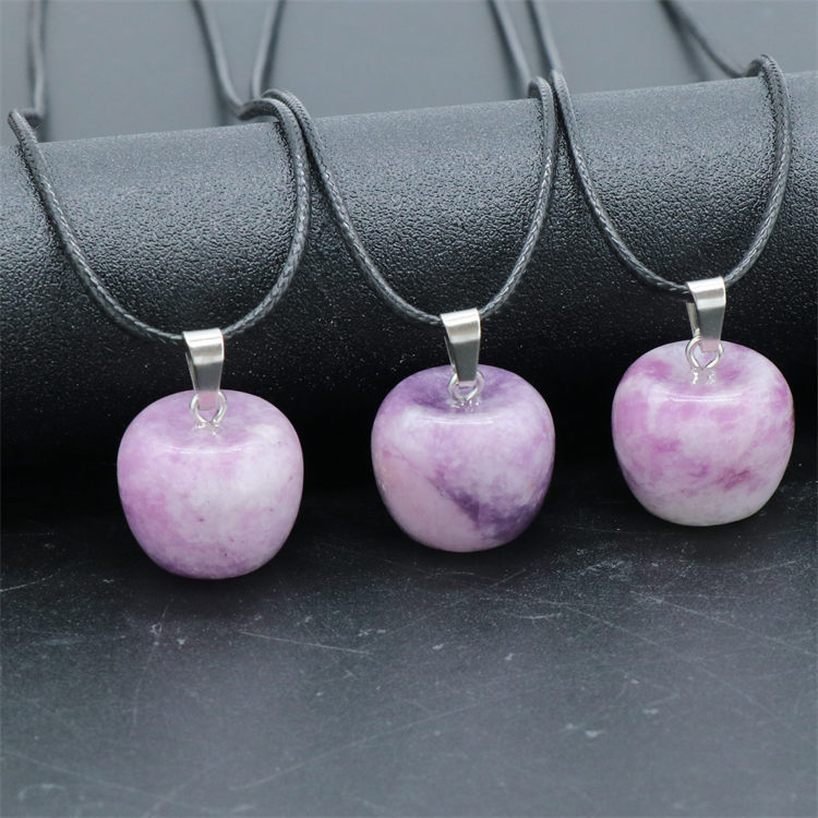 Natural Crystal Amethysts Pendants Rose Pink Quartz Apple Stone Pendant Necklaces Jewelry For Female Women