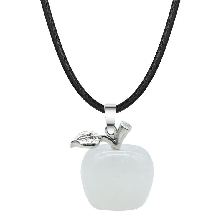 Fashion Natural Gem Stone Crystal Amethyst Tiger Eye Fruit Apple Charm Pendant Necklace Women Necklaces Jewelry