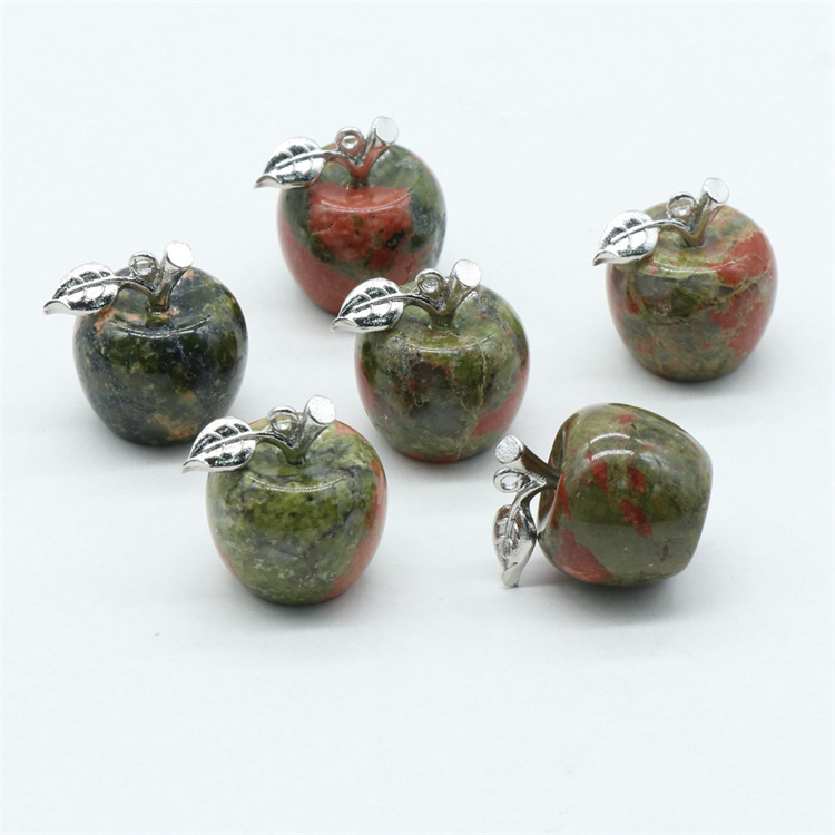 20mm Reiki Healing Crystal Apple Stone Gemstone Carved Fruit Statue Ornament For Home Decor