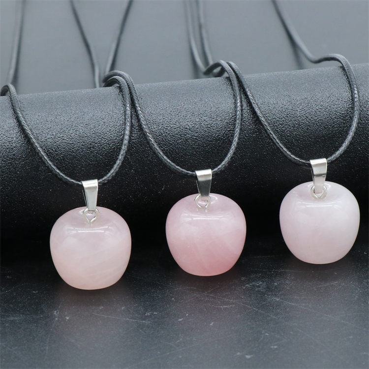 Natural Crystal Amethysts Pendants Rose Pink Quartz Apple Stone Pendant Necklaces Jewelry For Female Women