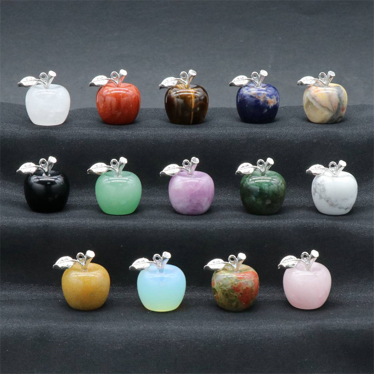 20mm Reiki Healing Crystal Apple Stone Gemstone Carved Fruit Statue Ornament For Home Decor